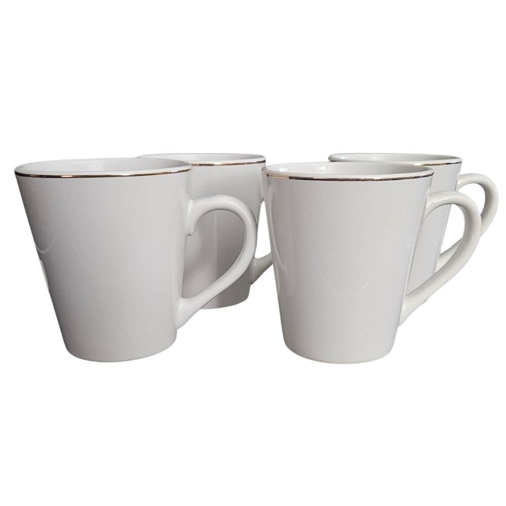 Royal Norfolk Set of 4 White Coffee Mugs Gold Rim Greenbrier Ceramic